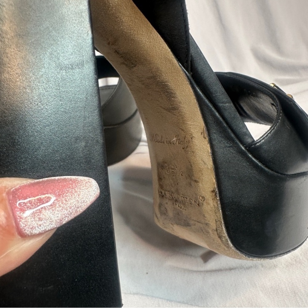 Louis Vuitton Black chunky Heels with Gold Accents - Picture 5 of 5